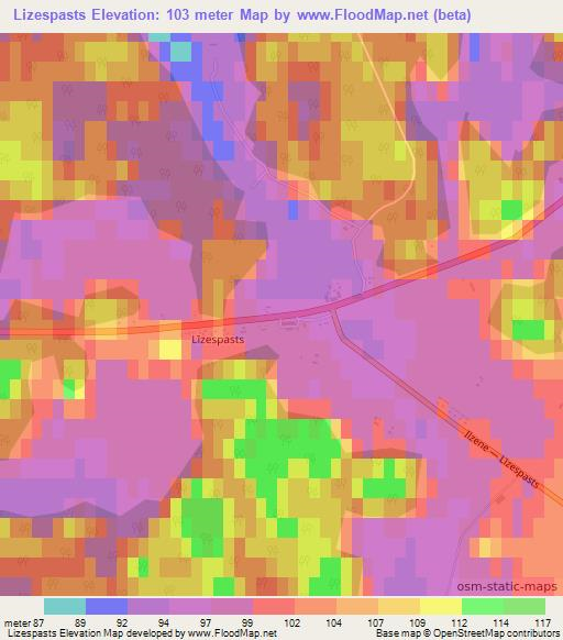 Lizespasts,Latvia Elevation Map