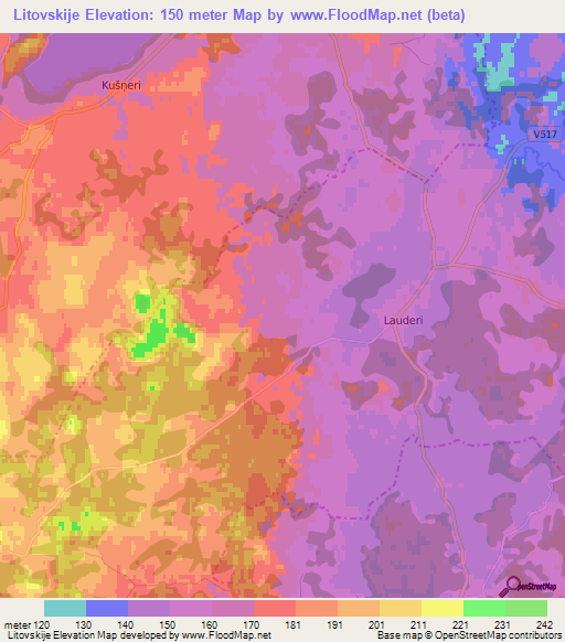 Litovskije,Latvia Elevation Map