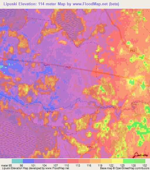 Lipuski,Latvia Elevation Map