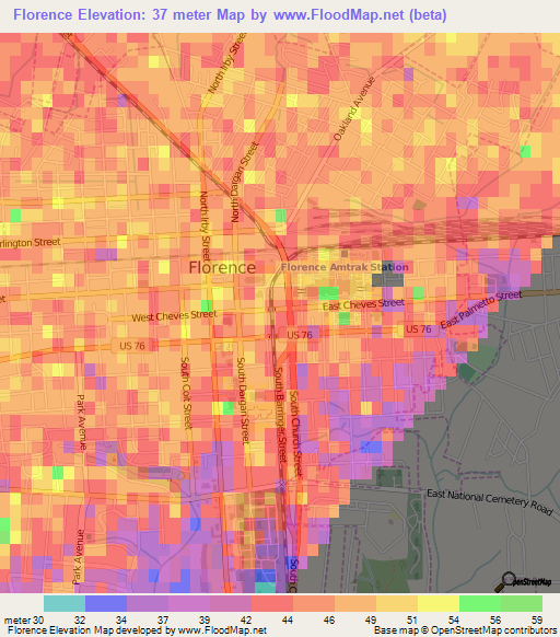 Florence,US Elevation Map