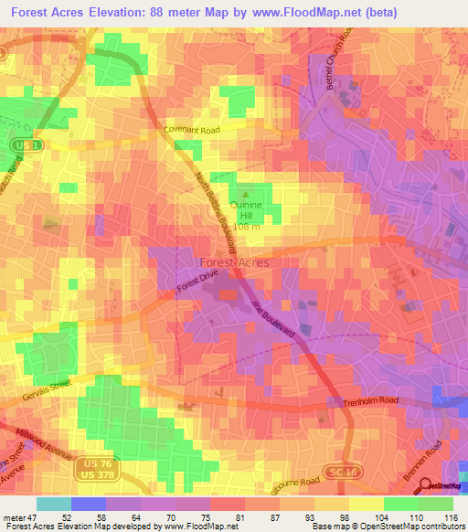 Forest Acres,US Elevation Map