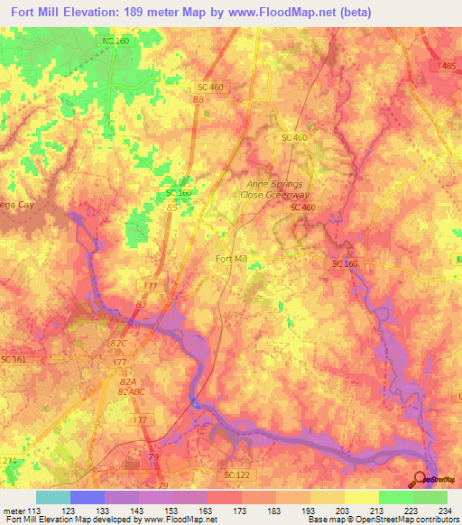 Fort Mill,US Elevation Map