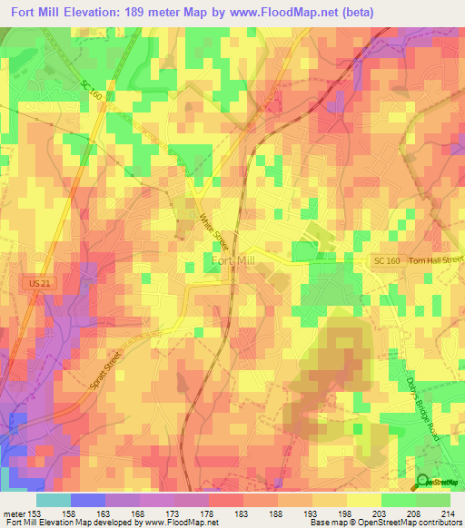 Fort Mill,US Elevation Map