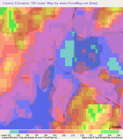 Liezere,Latvia Elevation Map