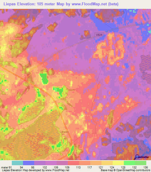 Liepas,Latvia Elevation Map