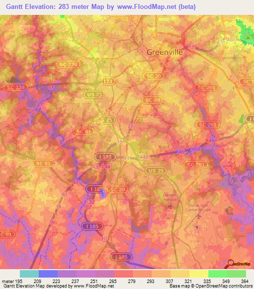 Gantt,US Elevation Map