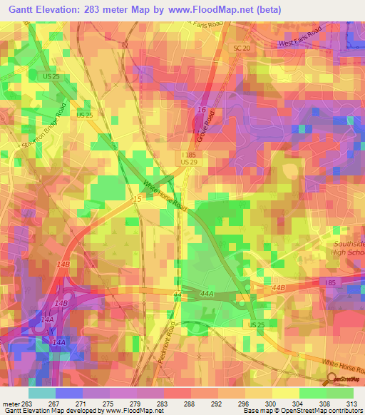 Gantt,US Elevation Map