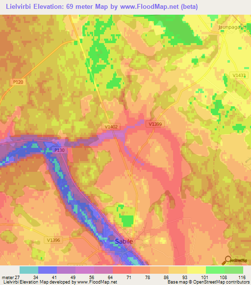 Lielvirbi,Latvia Elevation Map