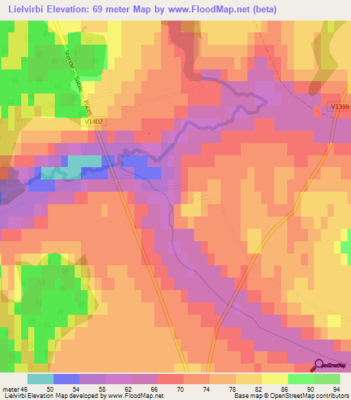 Lielvirbi,Latvia Elevation Map