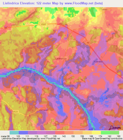 Lielindrica,Latvia Elevation Map