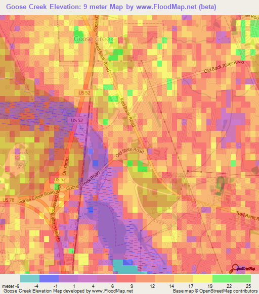 Goose Creek,US Elevation Map