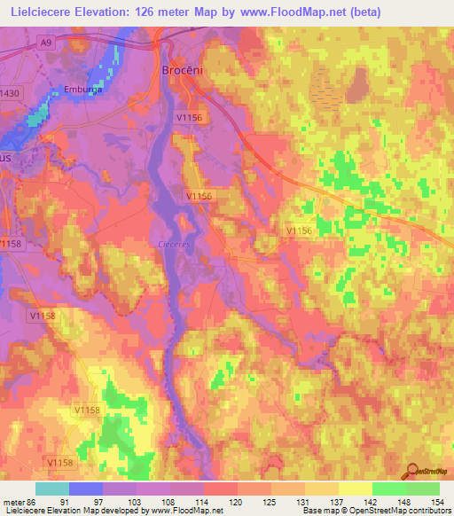 Lielciecere,Latvia Elevation Map