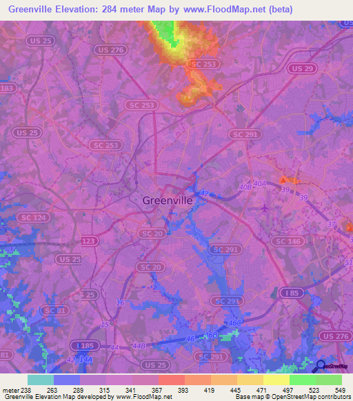 Greenville,US Elevation Map