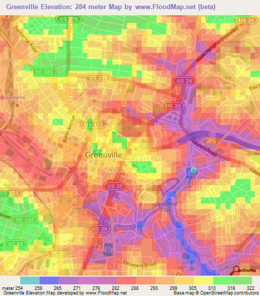 Greenville,US Elevation Map