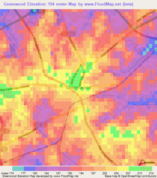 Greenwood,US Elevation Map