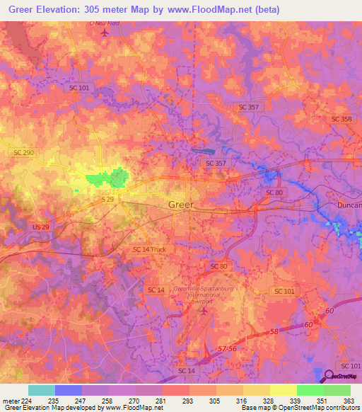 Greer,US Elevation Map