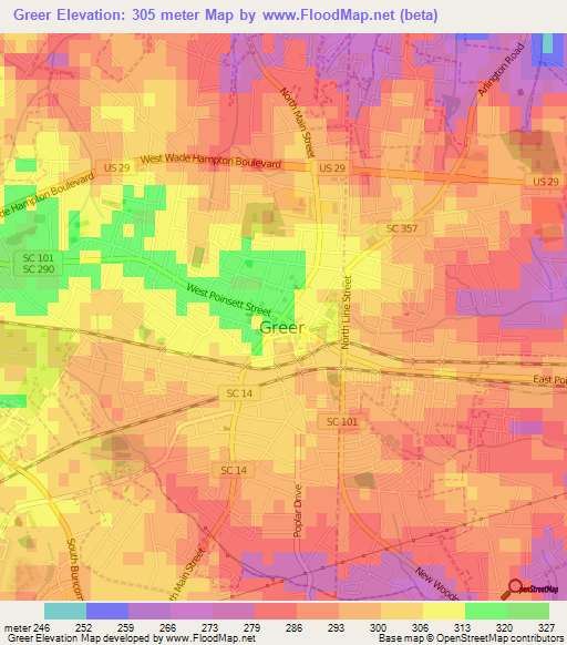 Greer,US Elevation Map