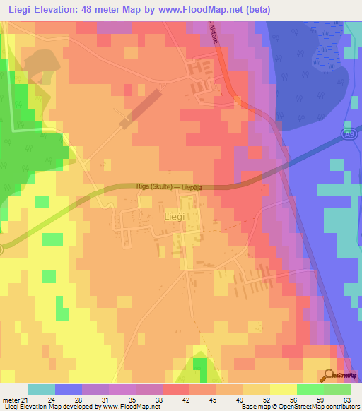 Liegi,Latvia Elevation Map