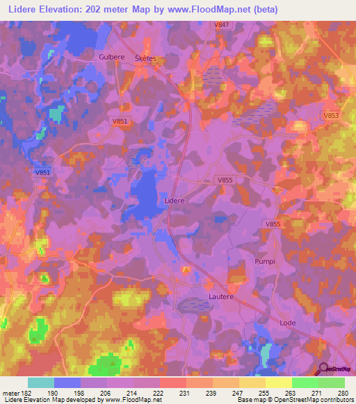 Lidere,Latvia Elevation Map