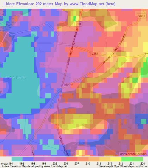 Lidere,Latvia Elevation Map