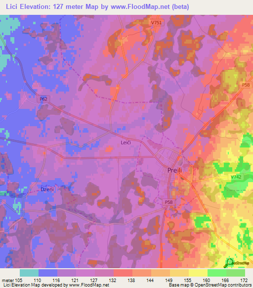 Lici,Latvia Elevation Map