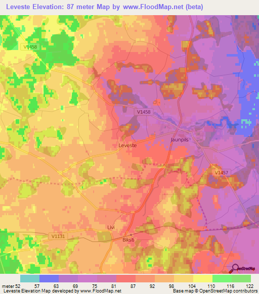 Leveste,Latvia Elevation Map