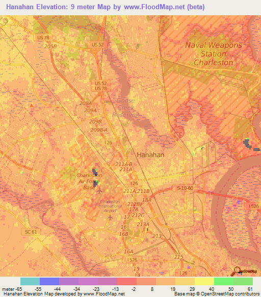 Hanahan,US Elevation Map