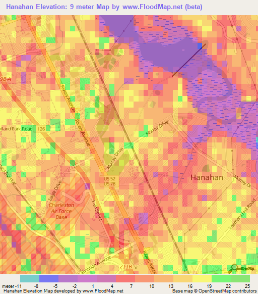 Hanahan,US Elevation Map