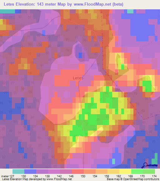 Letes,Latvia Elevation Map