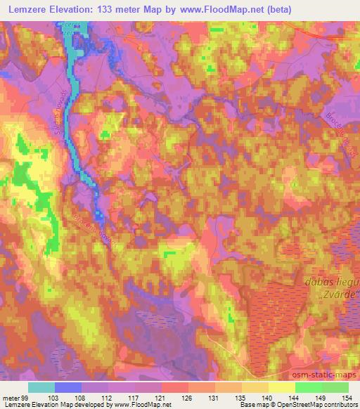 Lemzere,Latvia Elevation Map