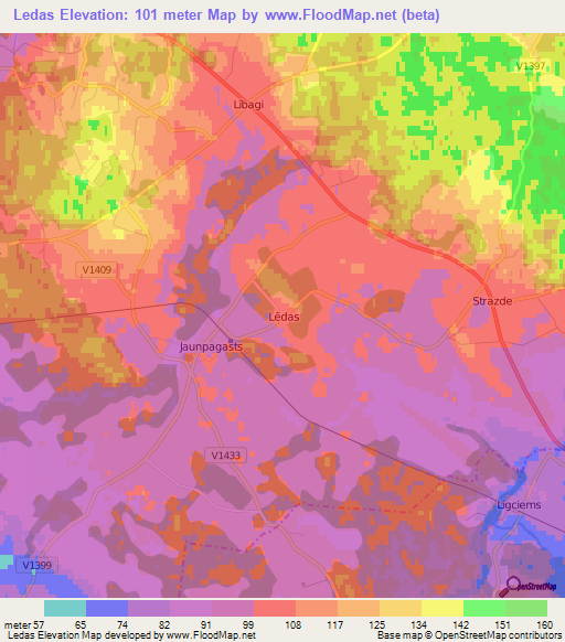 Ledas,Latvia Elevation Map