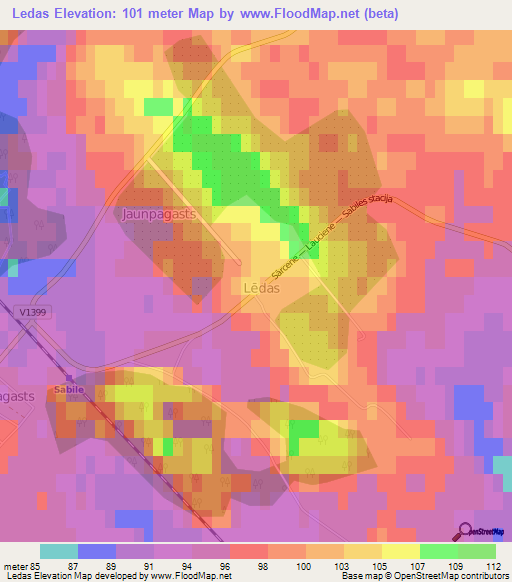 Ledas,Latvia Elevation Map