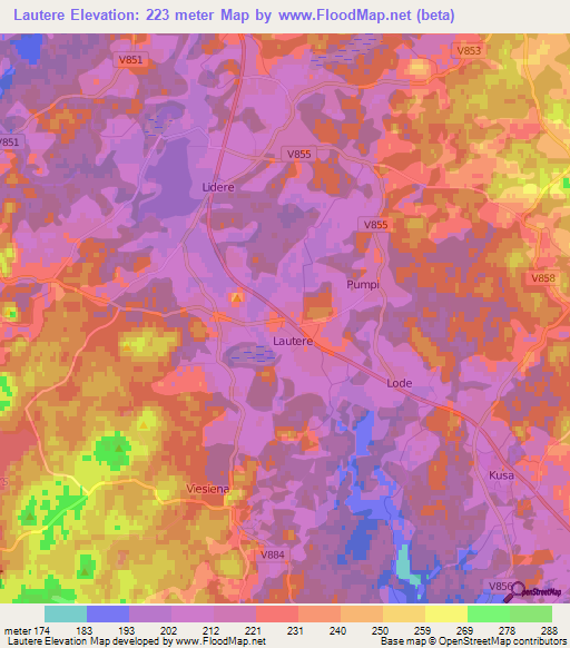 Lautere,Latvia Elevation Map