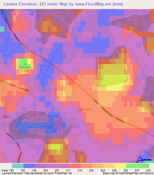 Lautere,Latvia Elevation Map