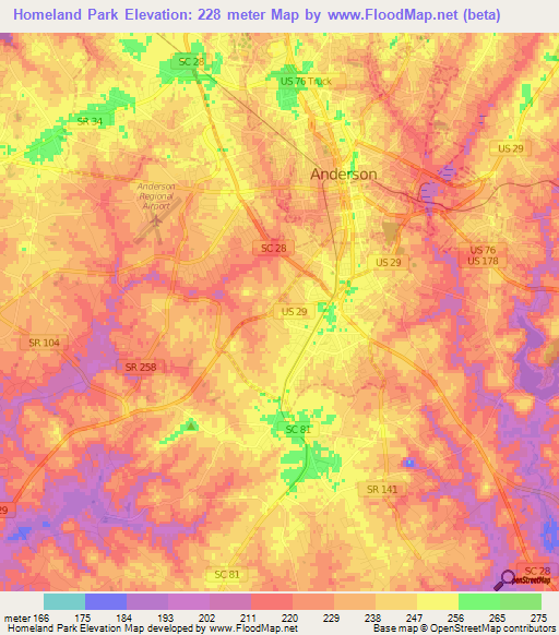 Homeland Park,US Elevation Map