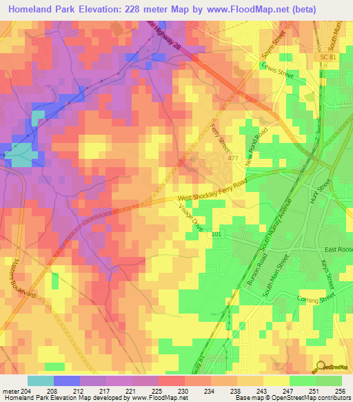 Homeland Park,US Elevation Map