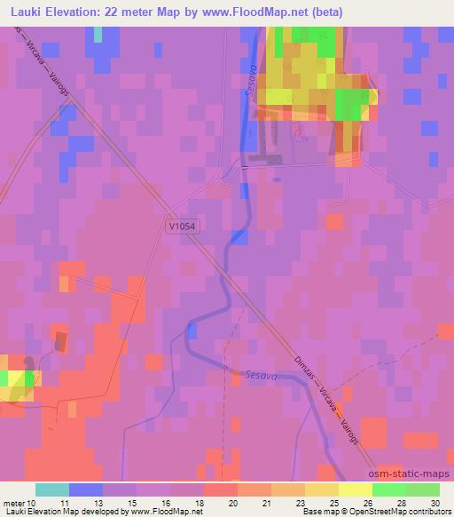 Lauki,Latvia Elevation Map