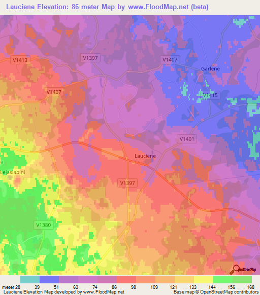 Lauciene,Latvia Elevation Map