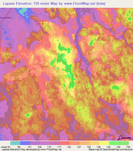 Lapsas,Latvia Elevation Map