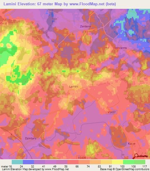 Lamini,Latvia Elevation Map