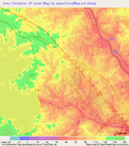 Irmo,US Elevation Map