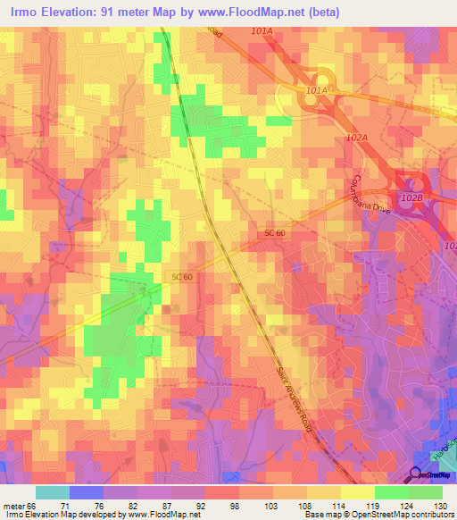 Irmo,US Elevation Map