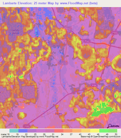 Lambarte,Latvia Elevation Map