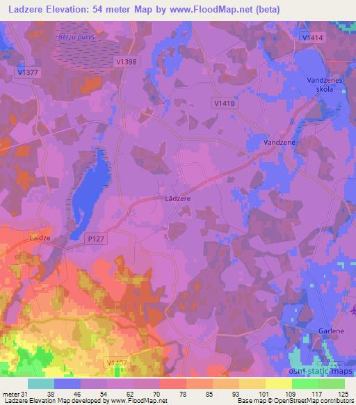 Ladzere,Latvia Elevation Map