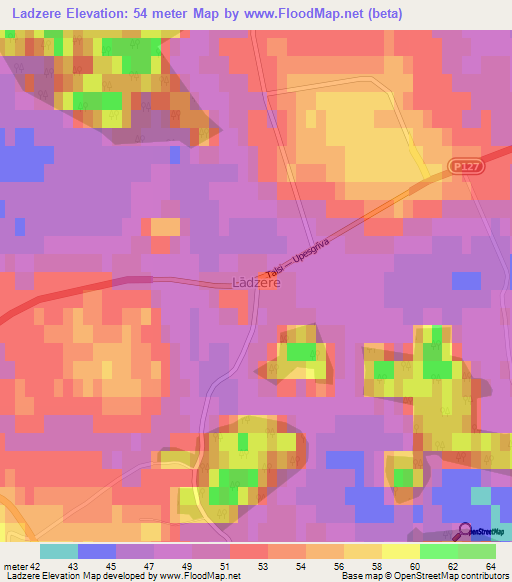 Ladzere,Latvia Elevation Map