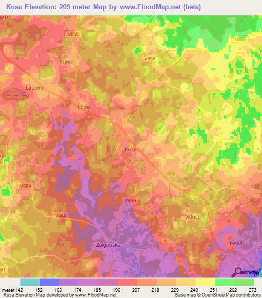 Kusa,Latvia Elevation Map