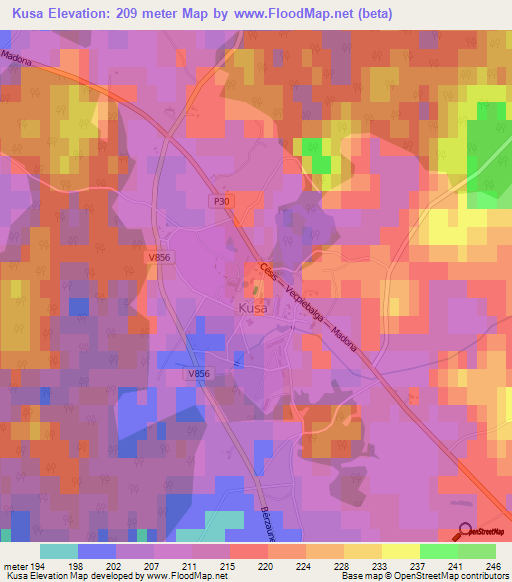 Kusa,Latvia Elevation Map