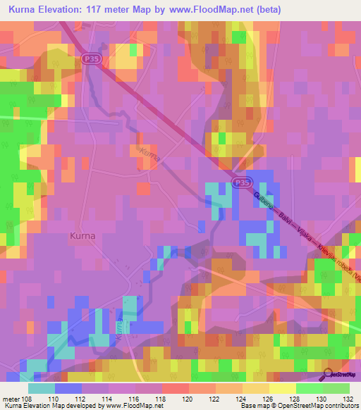 Kurna,Latvia Elevation Map