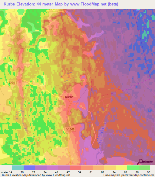 Kurbe,Latvia Elevation Map