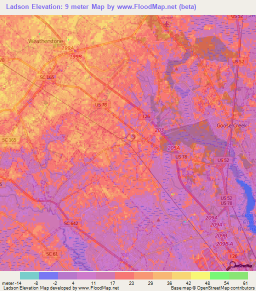 Ladson,US Elevation Map